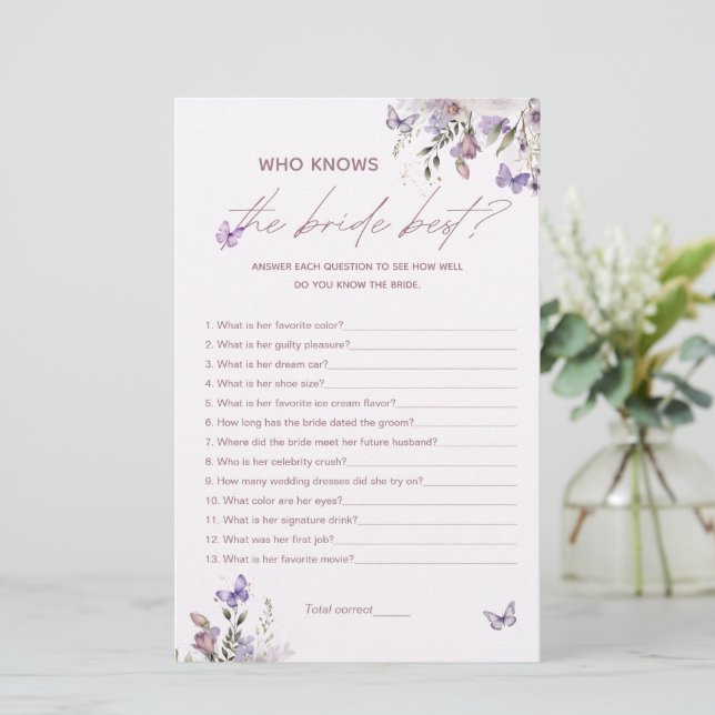 Tarjeta de juego de la ducha de novia '¿Quién cono (Anverso de pie)
