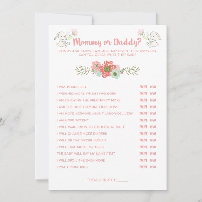Tarjeta de juego de la mamá o del papá del (Anverso)