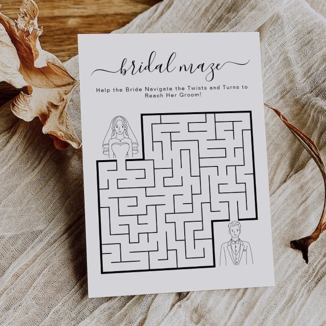 Tarjeta de juego de laberinto de boda minimalista (Minimalist Wedding Bridal Maze game Card)