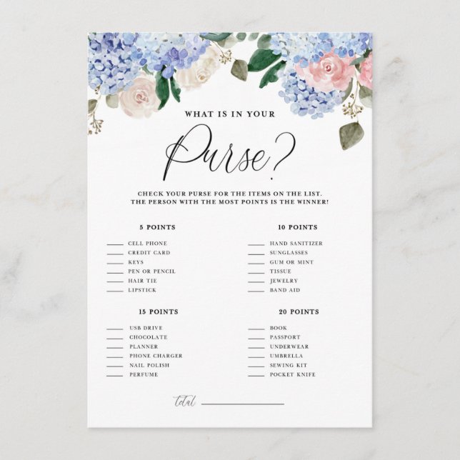 Tarjeta de juego de lo que llevas en el bolso de H (Anverso)