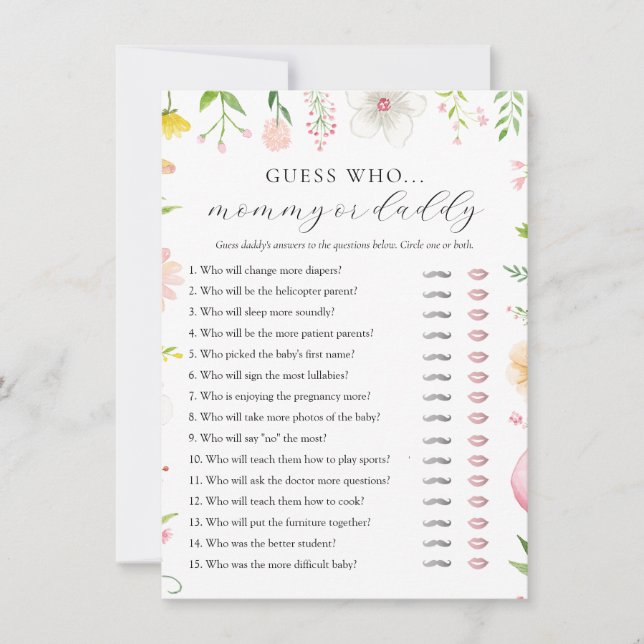 Tarjeta de juego de mamá o papá para Fiesta de té  (Anverso)