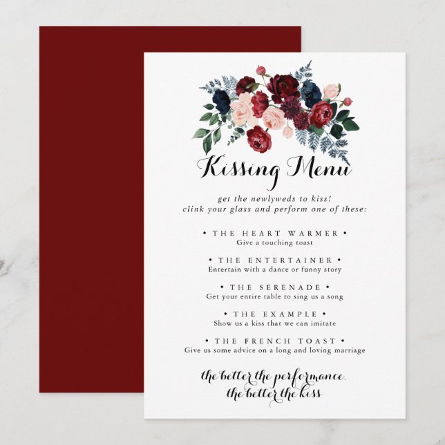 Tarjeta de juego de menú de Boda de la Marina Rosa (Anverso / Reverso)