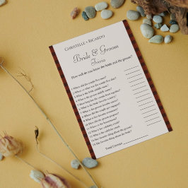 Tarjeta de juego de novia novios trivia novios