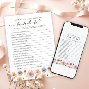 Tarjeta de juego de novias Pastel Pink Boho Wildfl