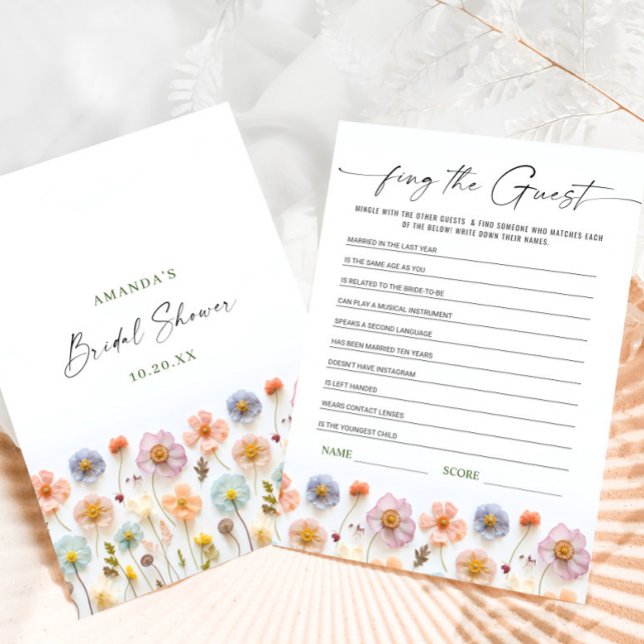 Tarjeta de juego de novias Pastel Pink Boho Wildfl (Subido por el creador)