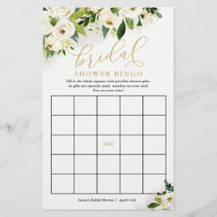 Tarjeta de juego de papel de bingo floral blanco y
