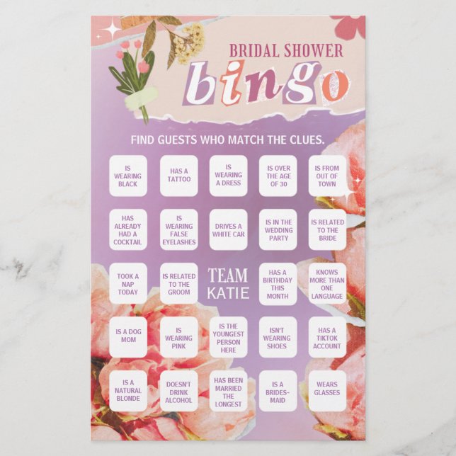 Tarjeta de juego de papel de Bingo Shower (Frente)