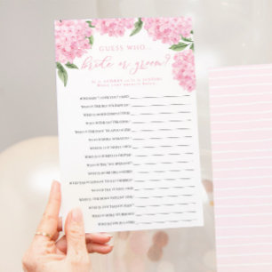 Tarjeta de juego de papel rosa Hydrangea Bride o G