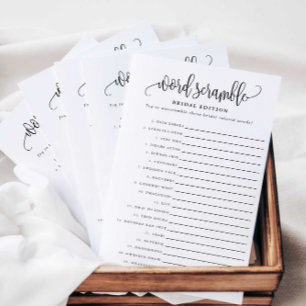 Tarjeta de juego de papel Word Scramble Bridal Edi