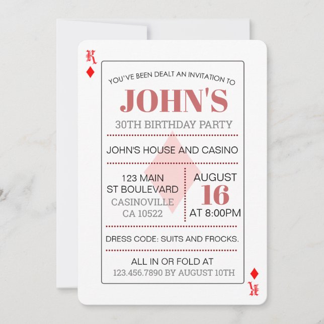 Tarjeta de juego de poker del Casino King of Diamo (Anverso)