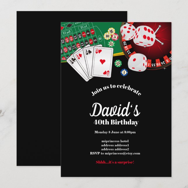 Tarjeta de juego de póquer, invitación al fiesta d (Anverso / Reverso)