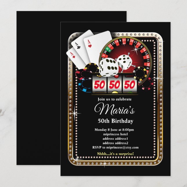 Tarjeta de juego de póquer, invitación al fiesta d (Anverso / Reverso)
