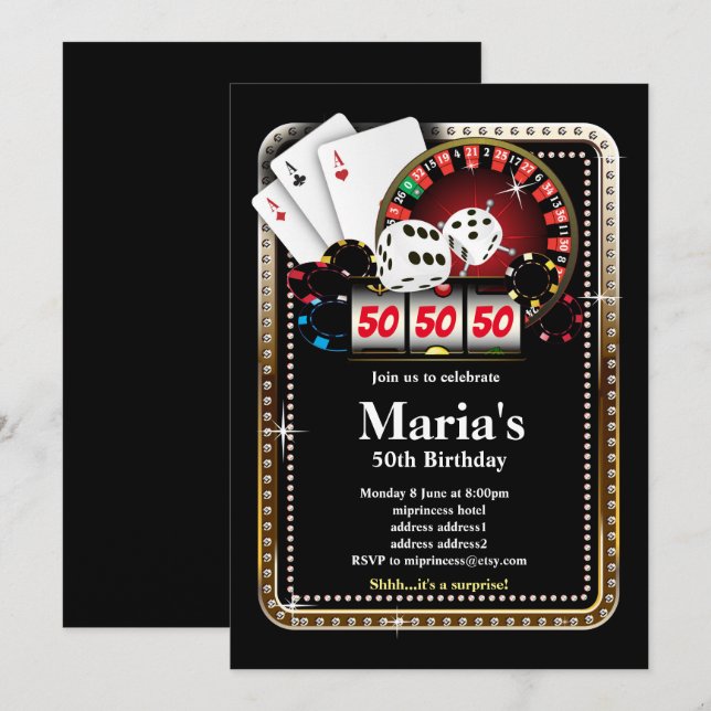 Tarjeta de juego de póquer, invitación al fiesta d (Anverso / Reverso)