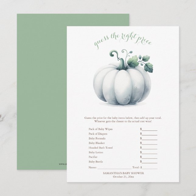 Tarjeta de juego de precio de calabaza blanca - Ba (Anverso / Reverso)
