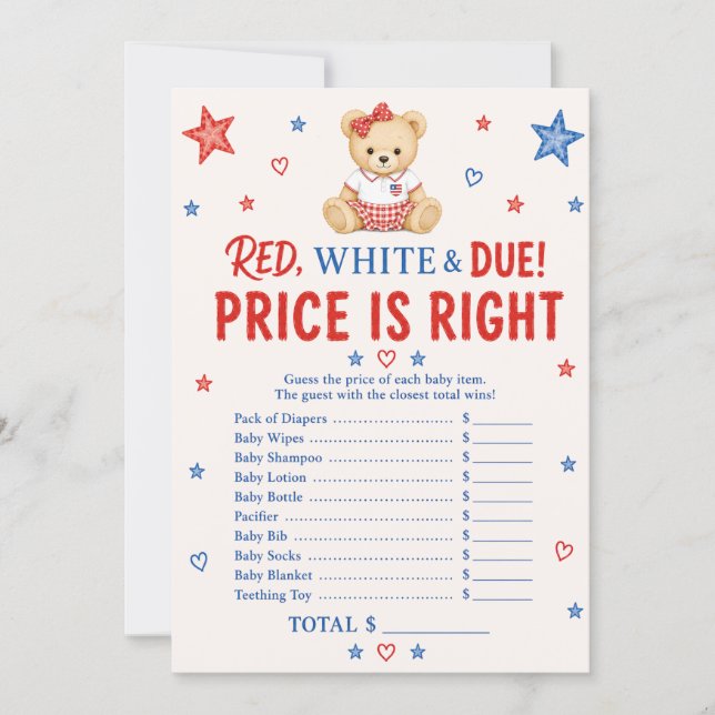Tarjeta de juego de precio de rojo, blanco y debid (Anverso)