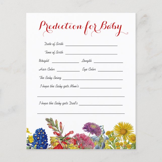 Tarjeta de juego de predicción de Baby Shower con  (Anverso)