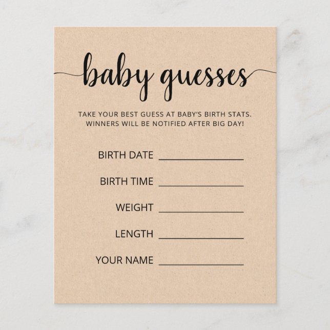 Tarjeta de juego de predicción de bebé Adivina Beb (Anverso)
