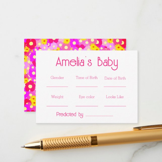 Tarjeta de juego de predicción de bebé rosa rosa f (Anverso/Reverso In Situ)