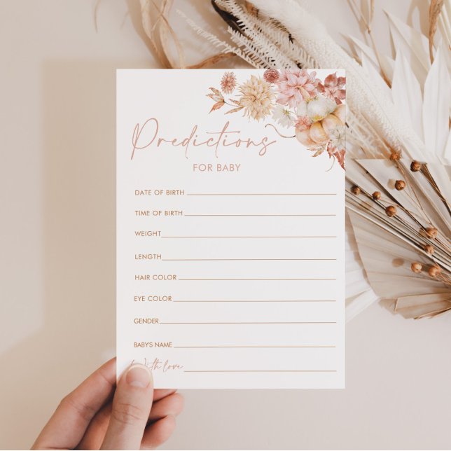 Tarjeta de juego de predicciones de Baby Shower pa (Predictions for baby | Fall Baby Shower)