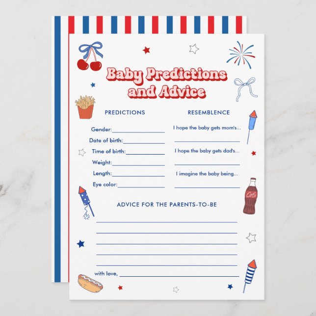 Tarjeta de juego de predicciones para baby shower  (Anverso / Reverso)