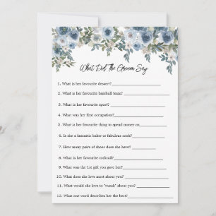 Tarjeta de juego de '¿Qué dijo el novio?' con flor