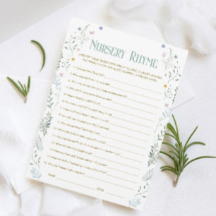 Tarjeta de juego de rimas infantiles para baby sho