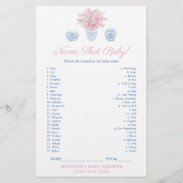 Tarjeta de juego de shower de bebé con nombre de c