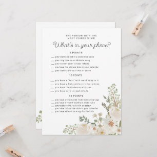 Tarjeta de juego de teléfono Baby Shower Floral de