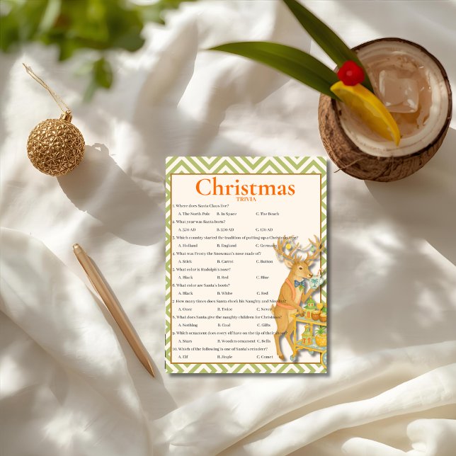 Tarjeta de juego de trivia de Navidad tropical (Tropical Christmas Trivia game card)