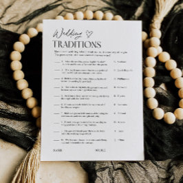 Tarjeta de juego de trivia de tradiciones de boda 