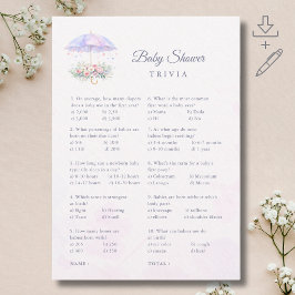 Tarjeta de juego de trivia para baby shower de par