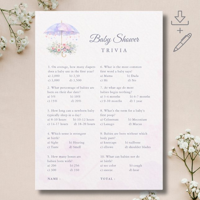 Tarjeta de juego de trivia para baby shower de par (Subido por el creador)