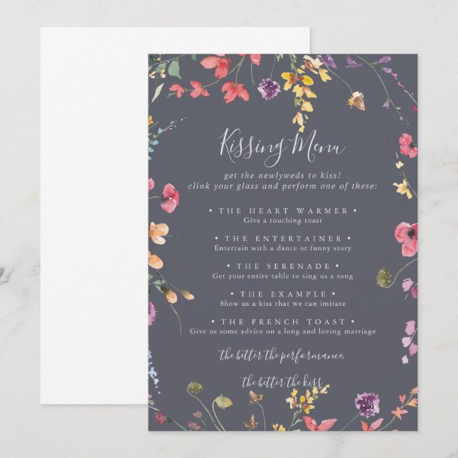 Tarjeta de juego del menú Besado del Boda azul clá (Anverso / Reverso)