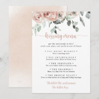 Tarjeta de juego del menú Besado del Boda rosa clá
