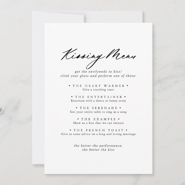 Tarjeta de juego del menú Boda de caligrafía de mo (Anverso)