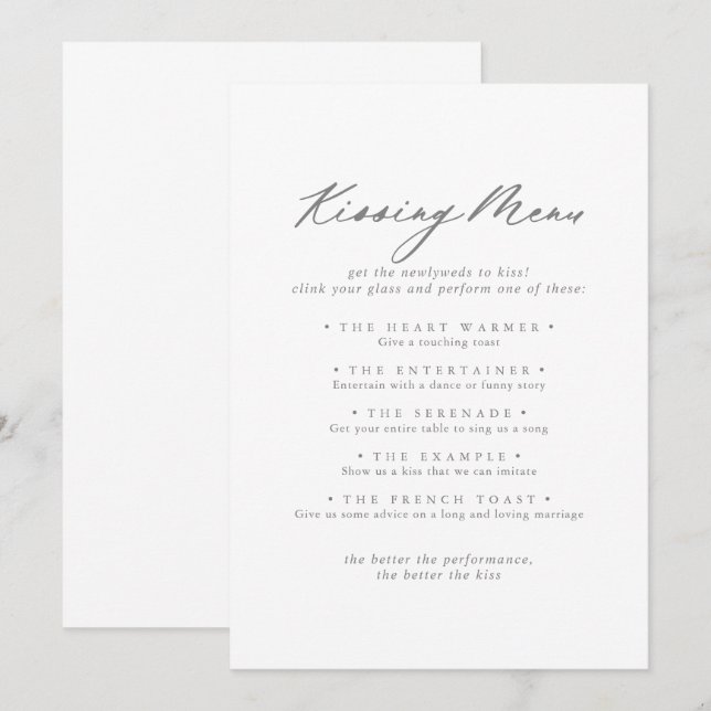 Tarjeta de juego del menú Boda plateado de moda (Anverso / Reverso)