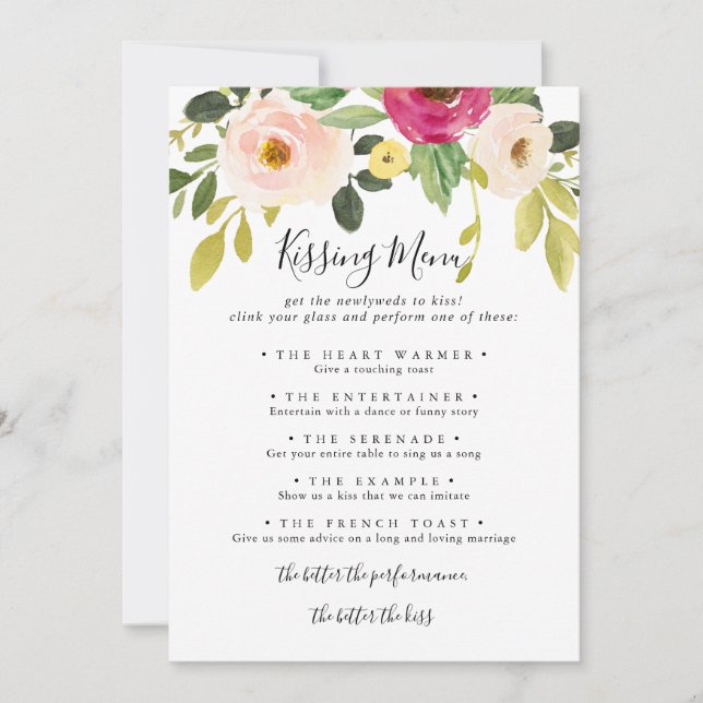 Tarjeta de juego del menú de besado del Boda de Ru (Anverso)