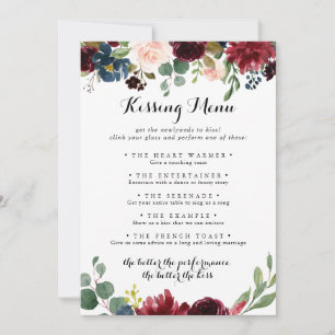 Tarjeta de juego del menú de besos del Boda de cal