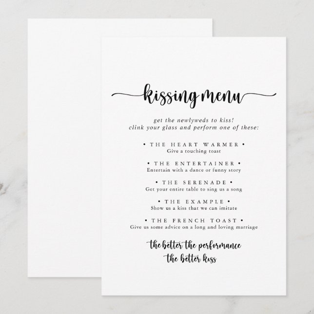 Tarjeta de juego del menú de besos del Boda de cal (Anverso / Reverso)