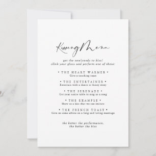 Tarjeta de juego del menú de besos del Boda de cal