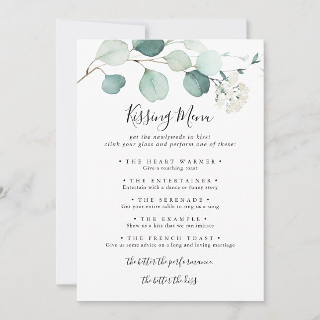 Tarjeta de juego del menú de Boda de eucalipto de  (Anverso)