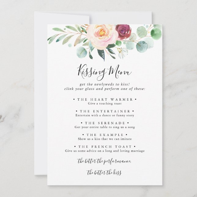 Tarjeta de juego del menú del Boda floral contempo (Anverso)