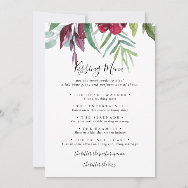 Tarjeta de juego del menú del Boda floral de calig (Anverso)