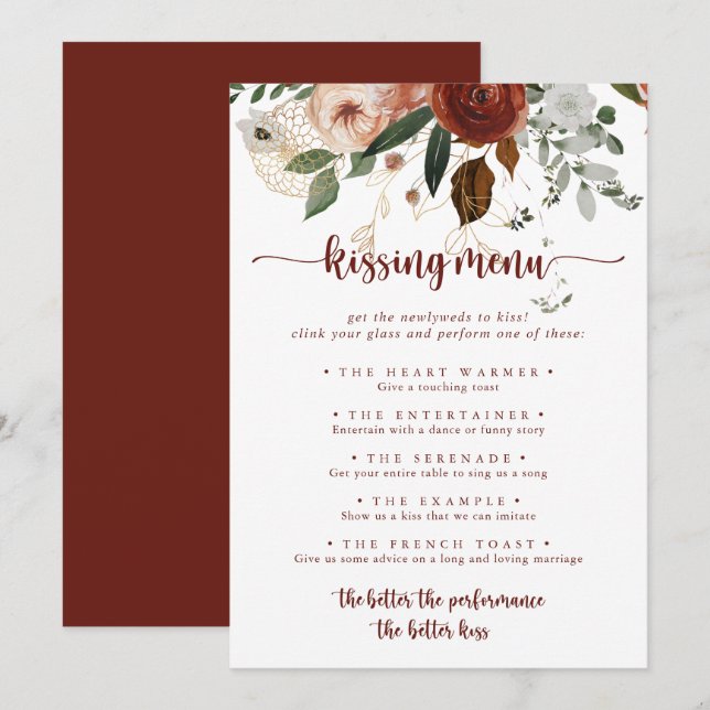 Tarjeta de juego del menú del Boda floral dorado r (Anverso / Reverso)
