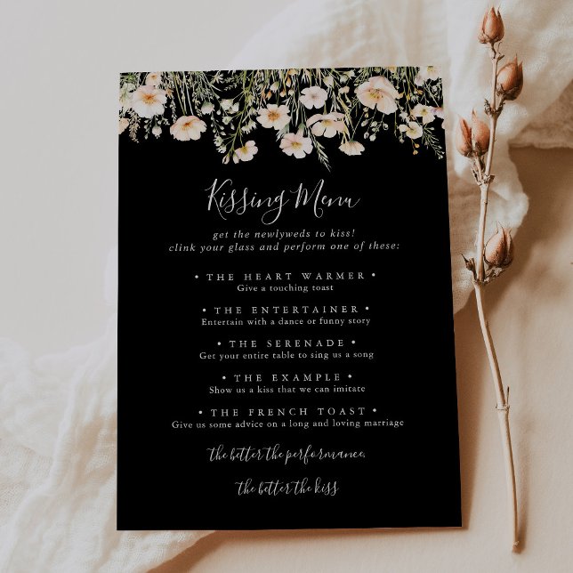 Tarjeta de juego del menú del Boda negro de flores (Subido por el creador)