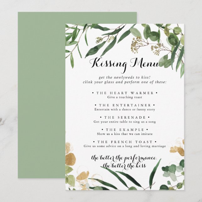 Tarjeta de juego del menú del Boda verde trópico d (Anverso / Reverso)