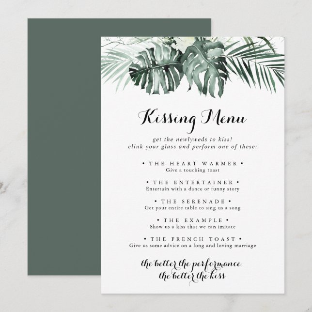 Tarjeta de juego del menú Kissing del Boda de la v (Anverso / Reverso)