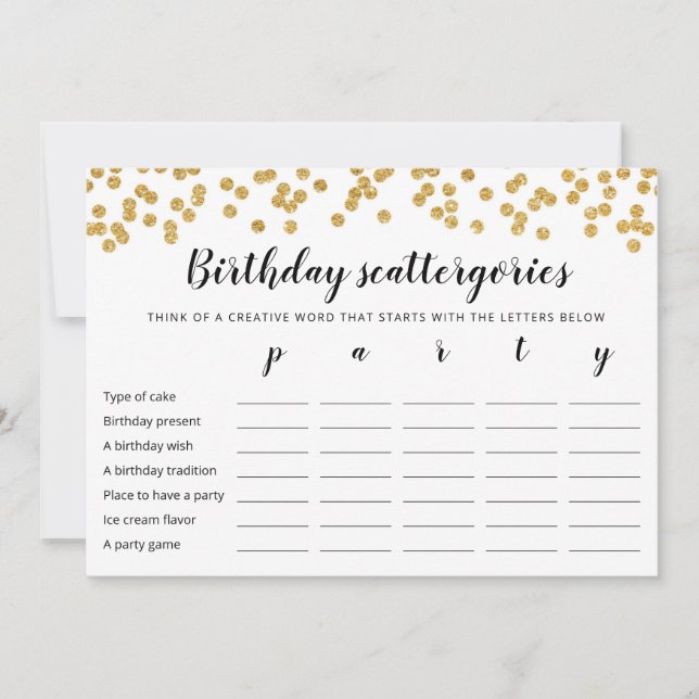 Tarjeta de juego editable Birday Scattergories (Anverso)