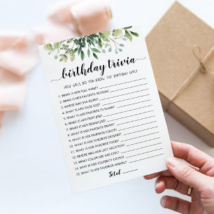 Tarjeta de juego editable de trivia de cumpleaños