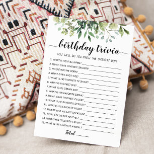 Tarjeta de juego editable de trivia de cumpleaños